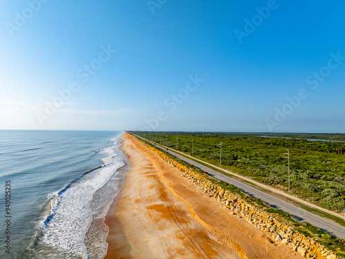 Fotografie Aerial view of A1A and the Atlantic coastline in Flagler Beach, Florida