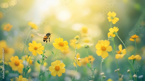 Bee isolated on spring background