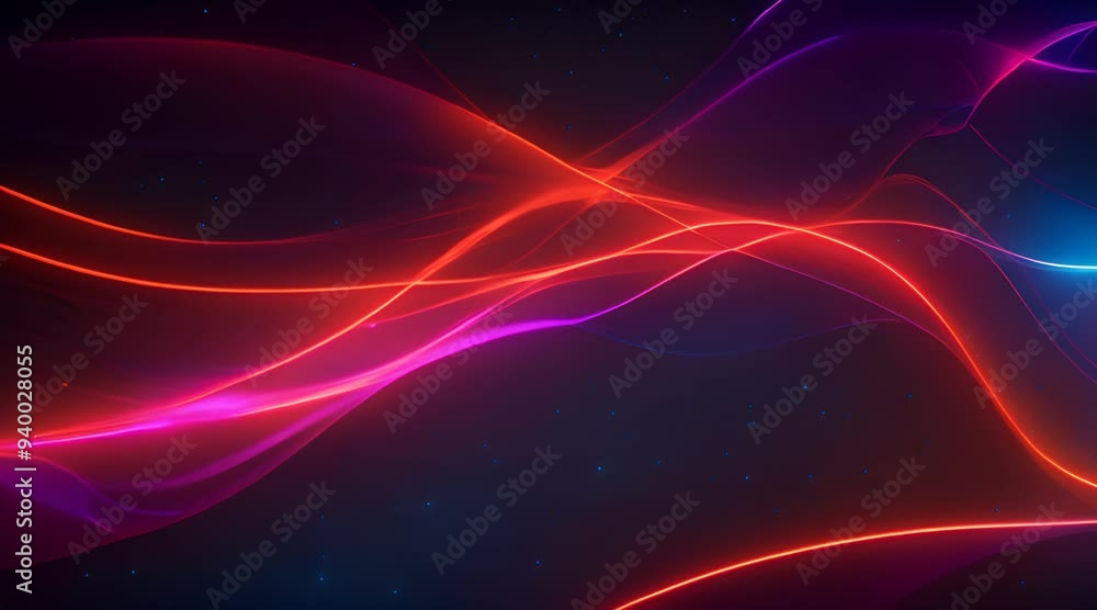 A vibrant animation of an orange and blue neon light network wave, glowing brightly in a dark, starry sky A vibrant animation of an orange and blue neon light network wave, glowing brightly in a dark, starry sky