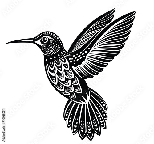 This Graceful Hummingbird Silhouette Vector Clipart Perfectly Captures the Delicate Beauty of This Iconic Bird, Making It Ideal for Nature-Themed Designs, Wildlife Illustrations, Ornamental Art