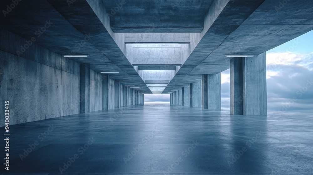 3D rendering of abstract modern architecture featuring a vacant concrete floor designed for showcasing vehicles 3D rendering of abstract modern architecture featuring a vacant concrete floor designed for showcasing vehicles