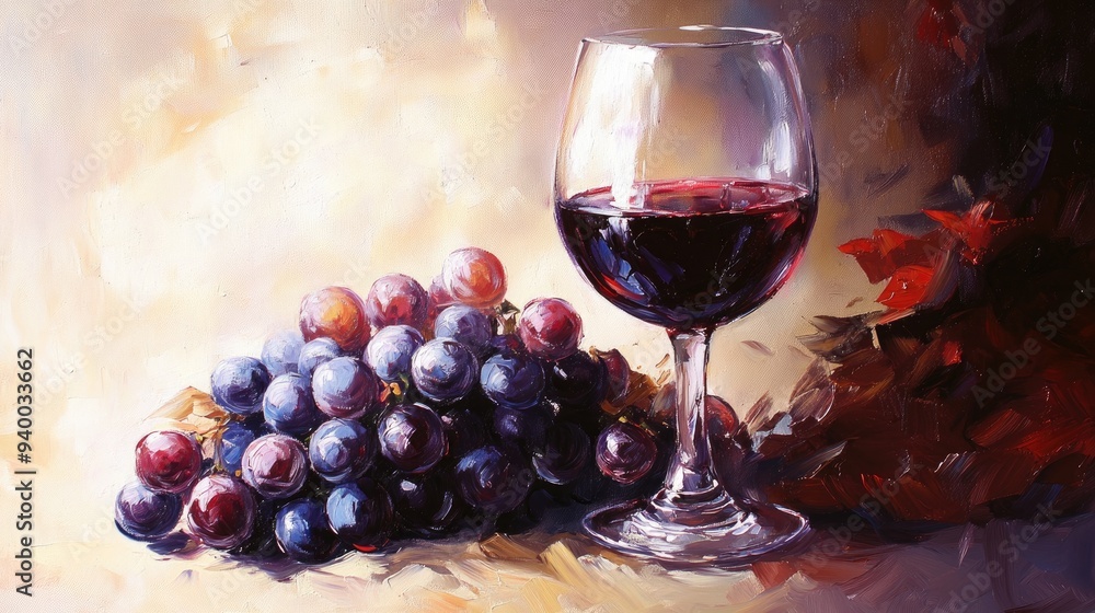 A stunning oil painting featuring a blend of grape wine and a wine glass designed for home decor as a hanging artwork A stunning oil painting featuring a blend of grape wine and a wine glass designed for home decor as a hanging artwork