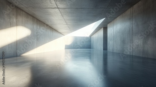 Abstract futuristic architecture featuring an empty concrete floor in a 3D render