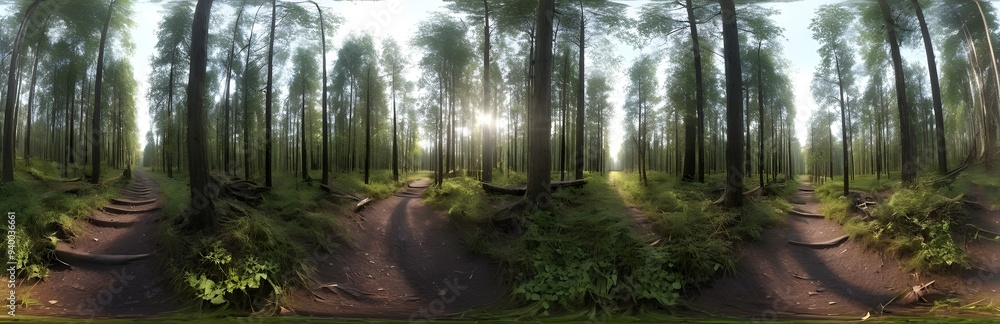 Naklejka premium 360 degree forest trail or nature walk. HDRI spherical panorama.