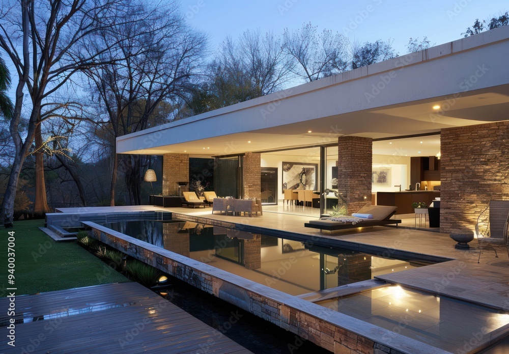 Fototapeta premium Modern Luxury Home with Pool and Deck