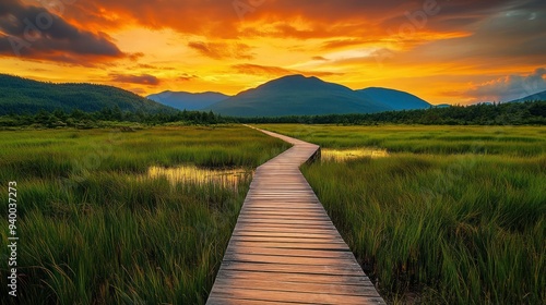 Sunset Path in the Mountain Meadow