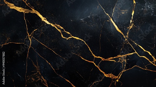 Black marble background with striking gold veins