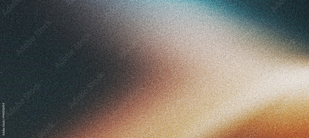 Fototapeta premium Grainy teal orange background, noise texture abstract color gradient poster dark backdrop, header banner design