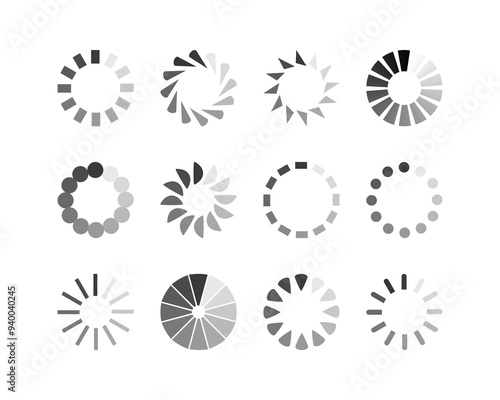 Collection Loading bar status icon. Vector illustration. Set of vector loaded icons. Download progress. Donload or Upload.