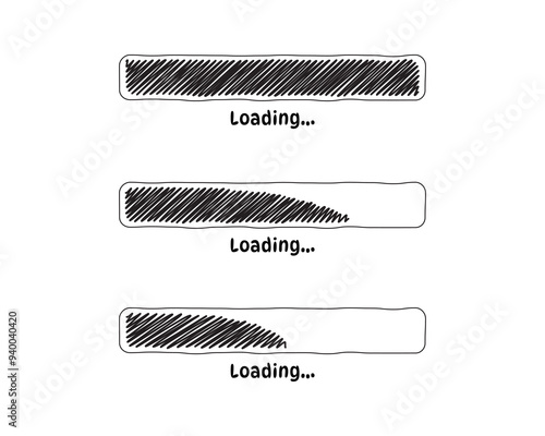 Collection Loading bar status icon. Vector illustration. Set of vector loaded icons. Download progress. Donload or Upload. Hand-drawn sketch-scribble.