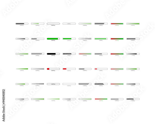 Collection Loading bar status icon. Vector illustration. Set of vector loaded icons. Download progress. Donload or Upload.
