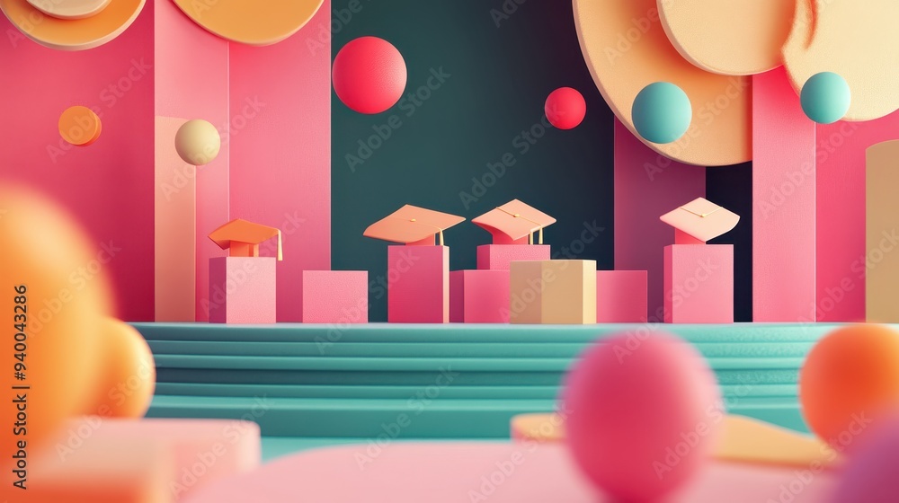 Graduation Caps D Render Abstract Background Graduation Caps D Render Abstract Background