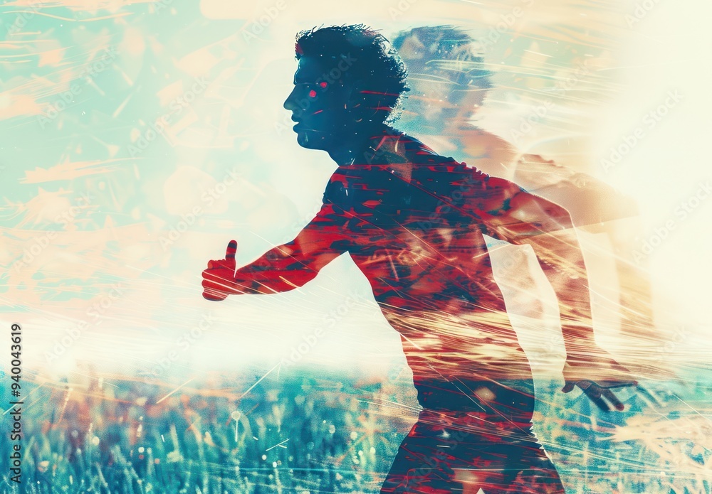 Man Running In Field With Abstract Background Man Running In Field With Abstract Background