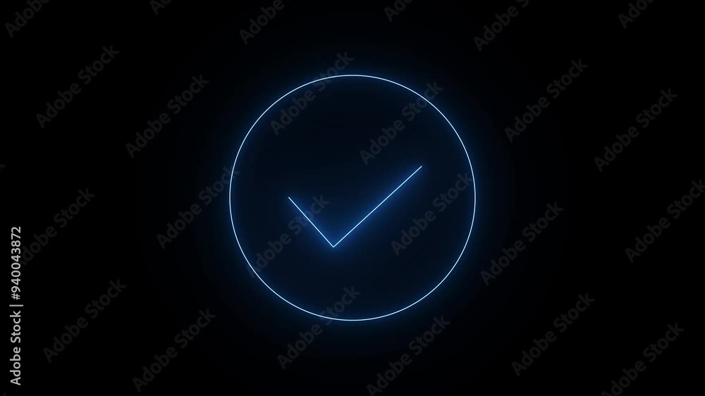 glowing neon line check mark icon animation. glowing neon line check mark icon animation.