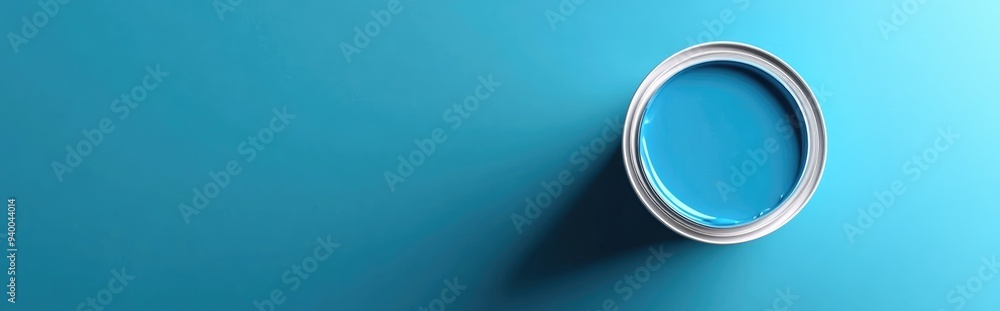 3D rendering of a repair image featuring a blue background with a blue paint can presented in a flat lay top view format with ample copy space 3D rendering of a repair image featuring a blue background with a blue paint can presented in a flat lay top view format with ample copy space