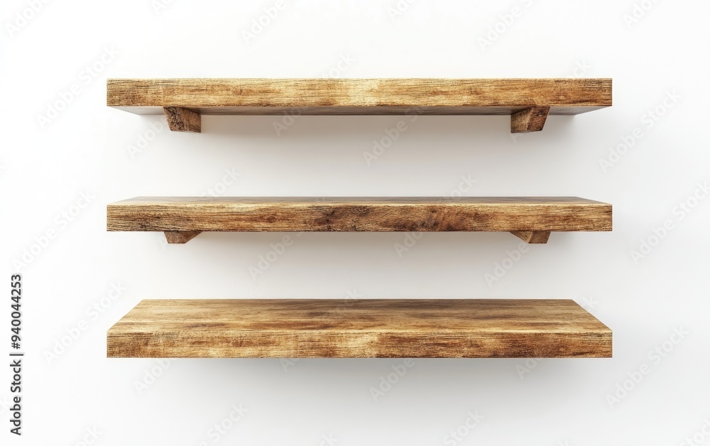 3D rendering of wooden shelves isolated on a white background Mockup 3D rendering of wooden shelves isolated on a white background Mockup
