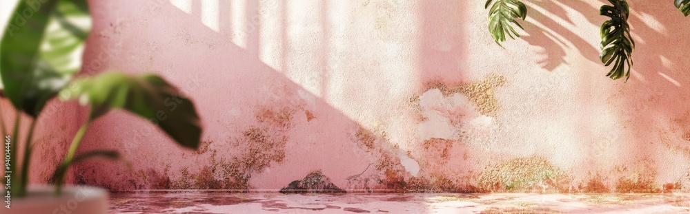 Fototapeta premium 3D rendering of mold and moisture buildup on a pink wall in a contemporary setting