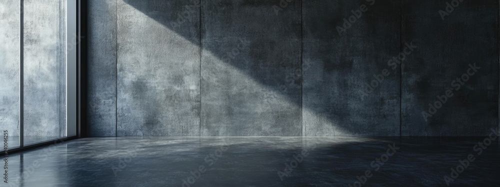 3D Rendering of an Empty Room with Dark Concrete Wall Architecture 3D Rendering of an Empty Room with Dark Concrete Wall Architecture