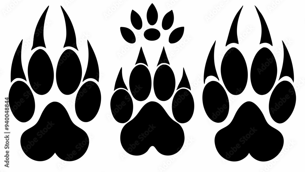 Fototapeta premium Different animal paw silhouette vector illustration