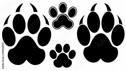 Different animal paw silhouette vector illustration