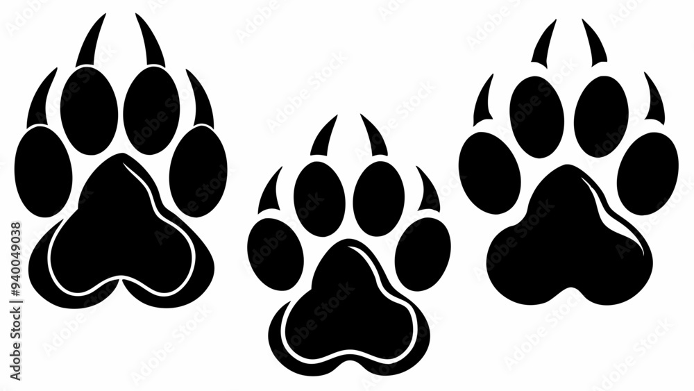 Different animal paw silhouette vector illustration Different animal paw silhouette vector illustration