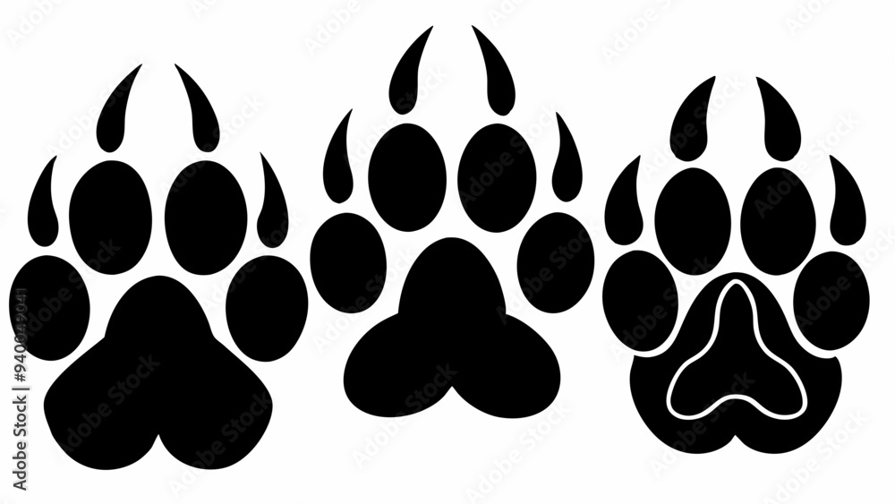 Fototapeta premium Different animal paw silhouette vector illustration