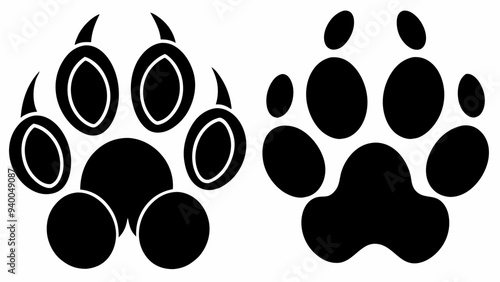 Different animal paw silhouette vector illustration