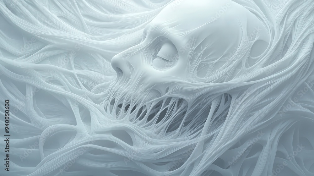 A skull is covered in white hair A skull is covered in white hair
