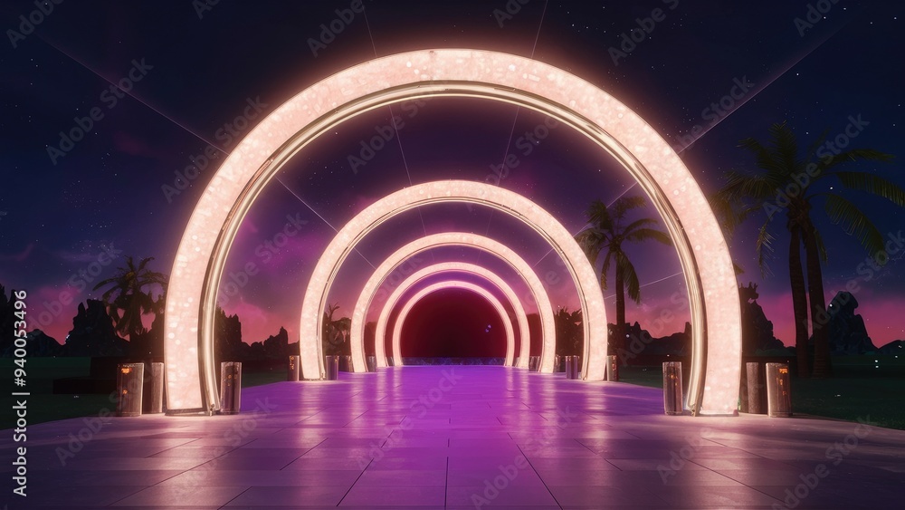 Fototapeta premium 3D illustration of a vibrant archway illuminated by enchanting lights