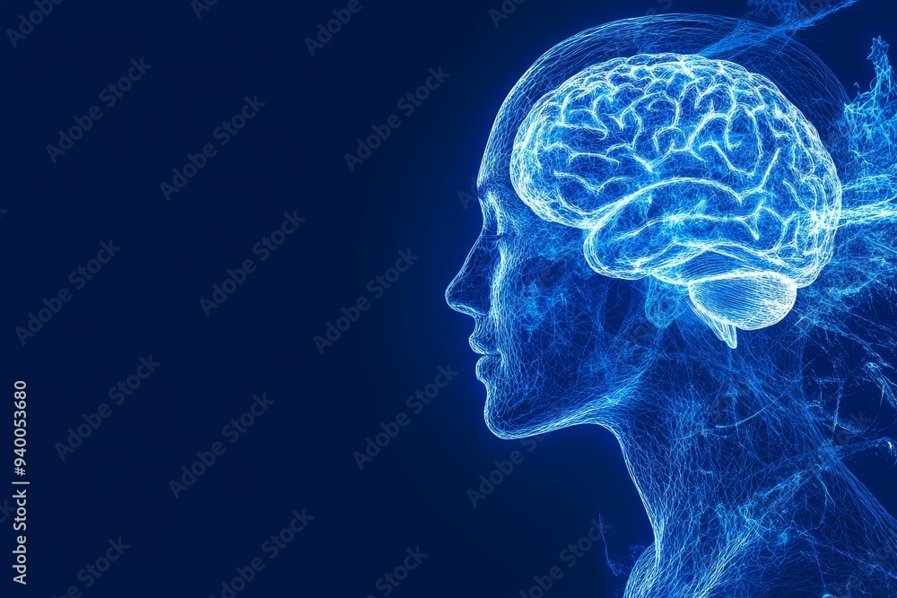 Futuristic digital illustration of a glowing blue brain symbolizing the power of neural connections artificial intelligence and the advancement of cognitive science Futuristic digital illustration of a glowing blue brain symbolizing the power of neural connections artificial intelligence and the advancement of cognitive science