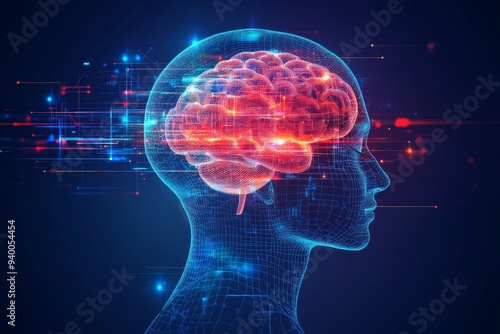 Futuristic digital illustration of two human heads connected by neural circuits symbolizing the fusion of technology communication and shared intelligence