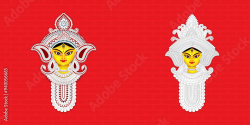 Durga Puja Sale, Banner, Set of Durga Face, Print, Design, Maa Durga Face, Vector illustration Art, Goddess Durga Face, Happy Durga Puja, Poster, Sales, Offer, Goddess Durga,

