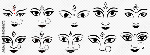 Set of Durga Eyes, Durga Face, illustration for the. Happy Durga Puja. Celebration,    
Goddess Durga, Goddess Durga Face, Durga Puja Sale, Banner photo