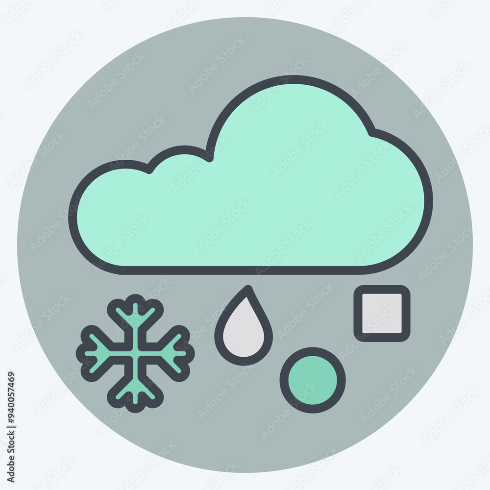 Icon Freezing Rain. related to Winter symbol. color mate style. simple illustration Icon Freezing Rain. related to Winter symbol. color mate style. simple illustration