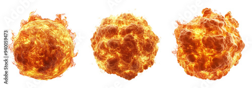 Explosive fiery blasts isolated on transparent background photo