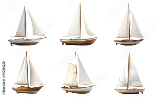 Sailing boat illustrations set isolated on transparent background