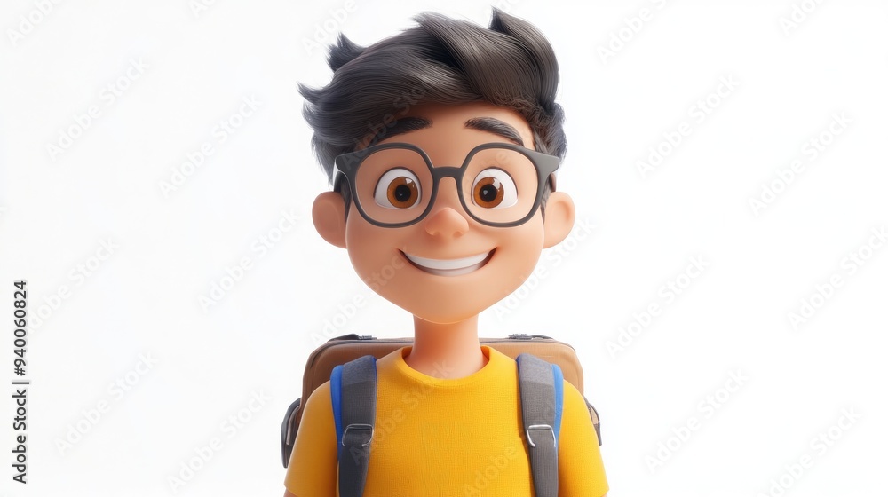 Whimsical 3D Nerdy Student Character on White Background Whimsical 3D Nerdy Student Character on White Background
