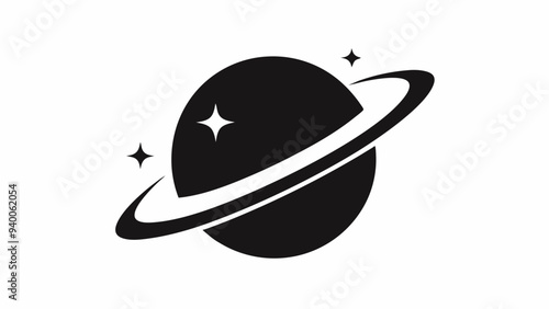 Saturn icon, Saturn with sparkle silhouette, cosmos and planet, Saturn silhouette vector 
