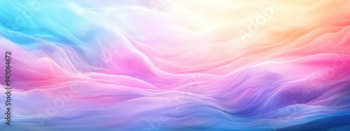 Watercolor illustration featuring a dynamic and vibrant gradient mesh with wavy light Pastel soft curves create a multicolor sky backdrop Liquid flow of color showcases a fluid blurry gradient wit
