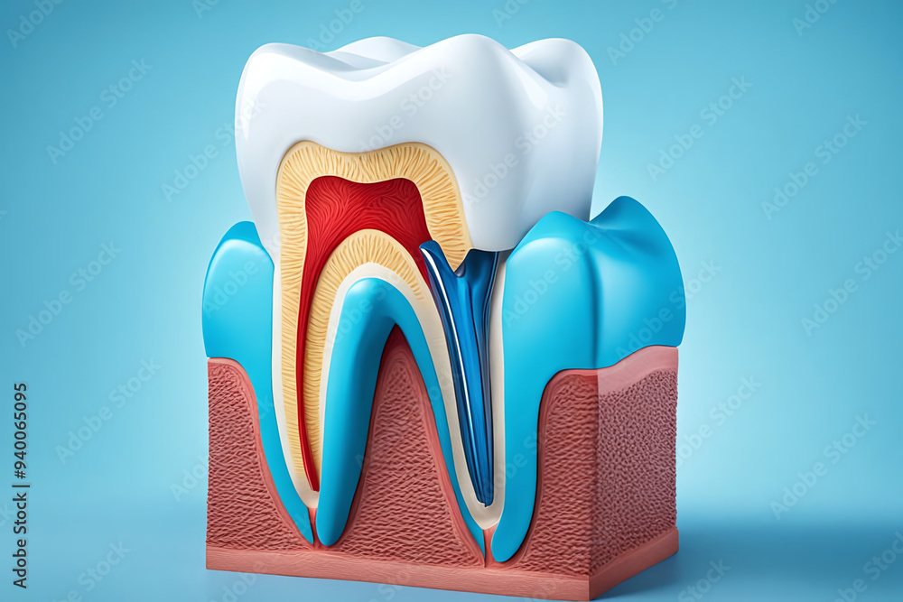3d illustration of Teeth .Dental implantation, Tooth anatomy with implant screw 3d illustration of Teeth .Dental implantation, Tooth anatomy with implant screw