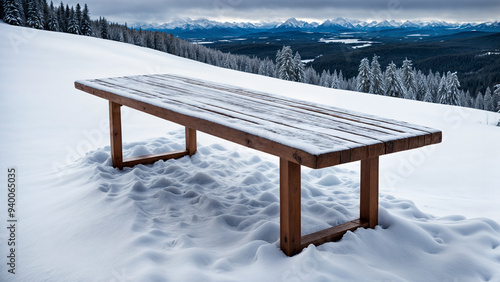Wallpaper Mural winter-scene-with-a-long-horizontal-wooden-table-snow-softly-resting-on-the-surface Torontodigital.ca