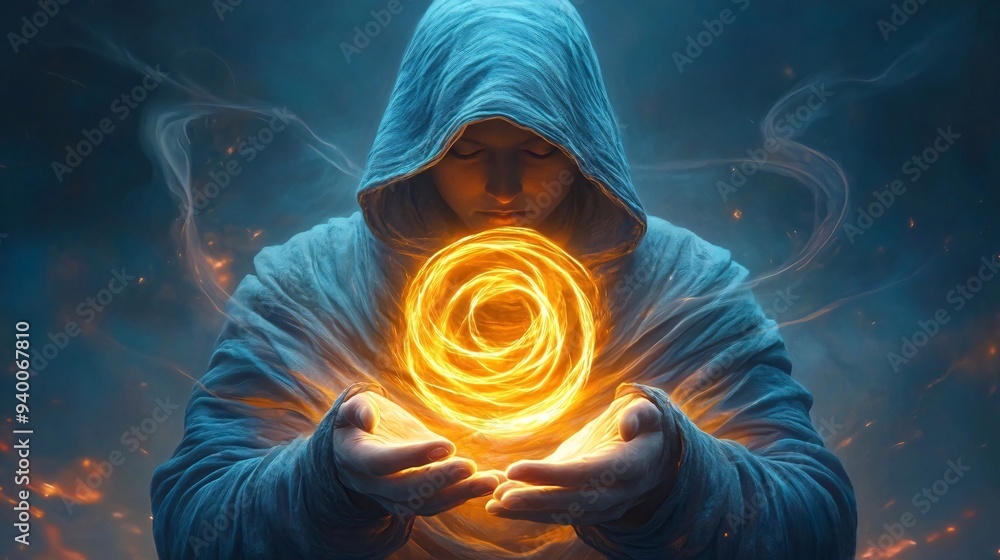 Fototapeta premium Magician Holding a Fireball.