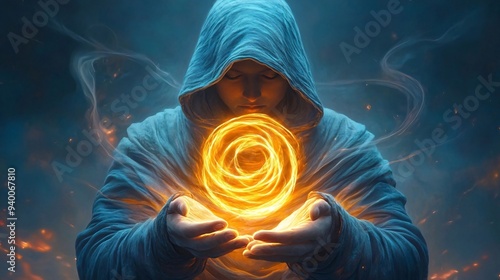 Magician Holding a Fireball.