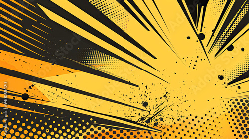 Obraz na płótnie A bold comic background featuring a zigzag pattern of panels with explosive action lines and halftone shading in yellow and black. w salonie