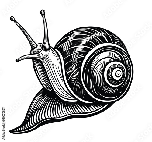 This Snail Silhouette Vector Clipart Captures the Intricate Details of This Slow-Moving Creature, Making It Ideal for Nature-Themed Designs, Wildlife Illustrations