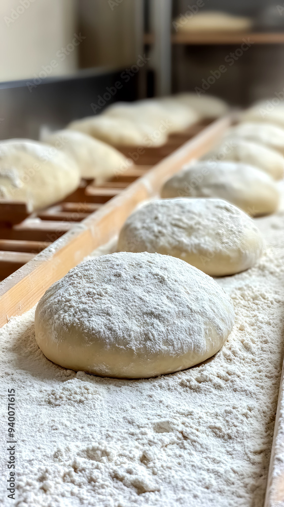 Fresh dough balls resting on a floured surface in a bakery, preparing for baking. Ready to create delicious bread or pizza with perfect texture. Fresh dough balls resting on a floured surface in a bakery, preparing for baking. Ready to create delicious bread or pizza with perfect texture.