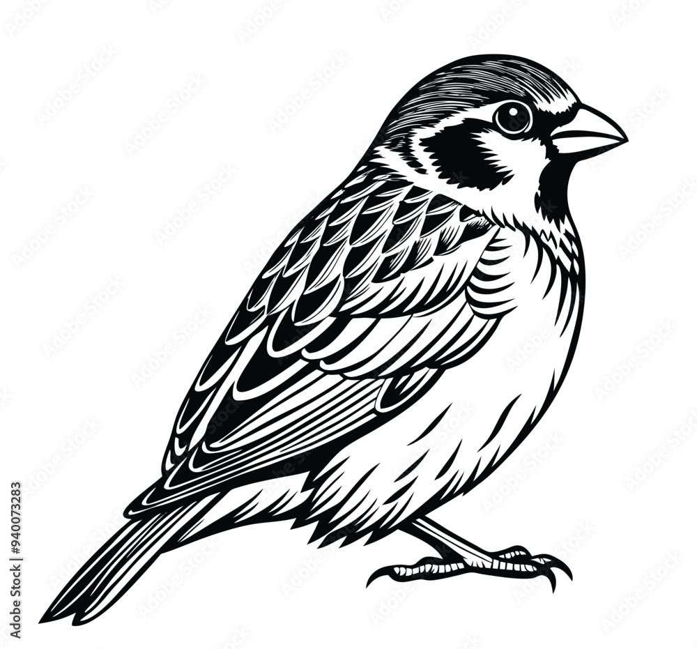 Obraz premium Capture the Delicate Beauty of the Sparrow with This Silhouette Vector Clipart, Perfect for Nature-Inspired Designs, Wildlife Art, and Ornamental Graphics