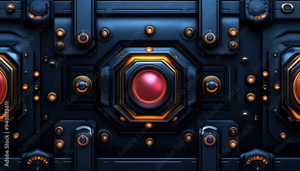 Futuristic Technology Panel with Red Light and Glowing Elements Futuristic Technology Panel with Red Light and Glowing Elements