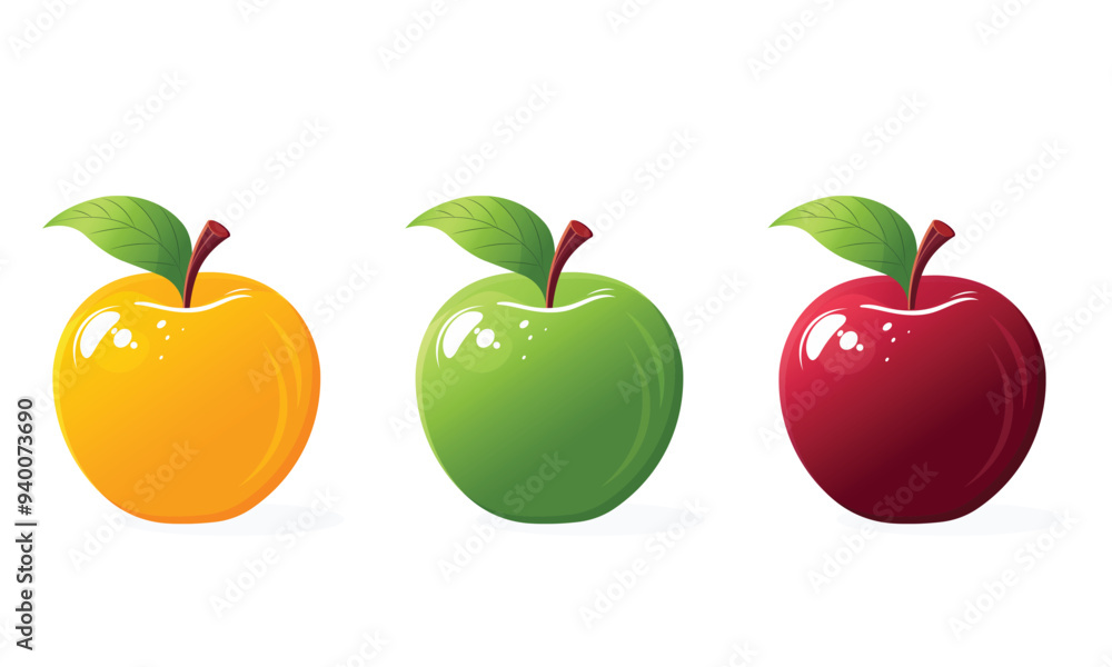 Yellow red green apple set isolated on white background Yellow red green apple set isolated on white background