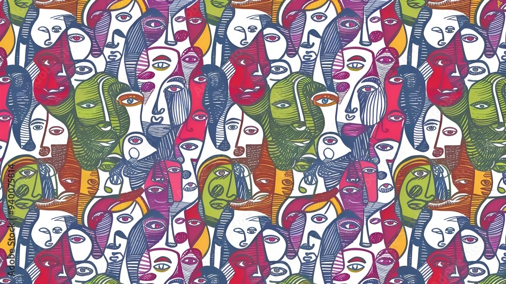 Fototapeta premium seamless pattern with faces